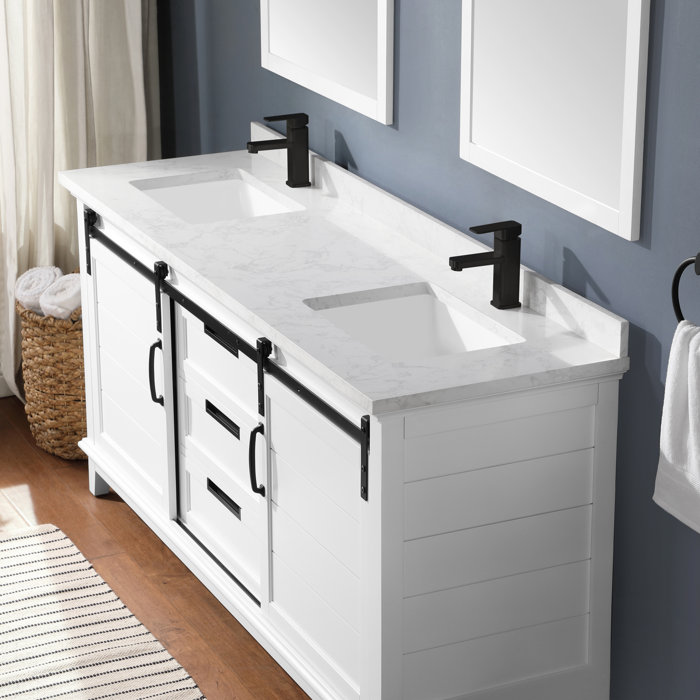 OVE Decors Edenderry 72 In. Double Sink Bathroom Barn Door Vanity With Cultured Marble